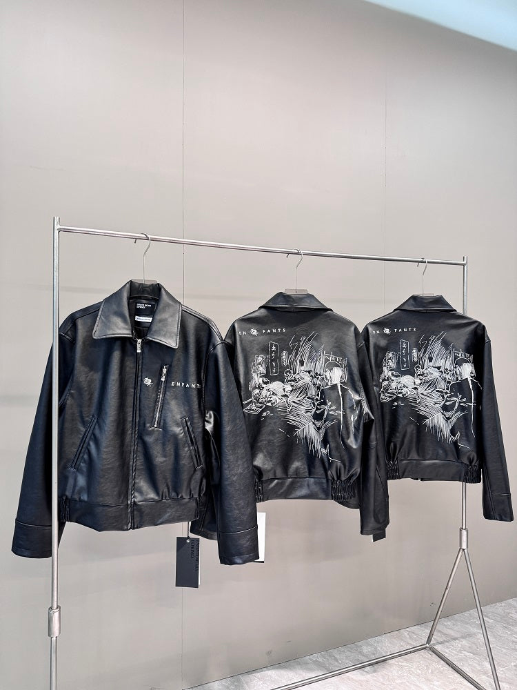 ERD Melancholic Heir PU Lambskin Jacket -Custom-Dyed Coated Cropped Leather Coat - Black