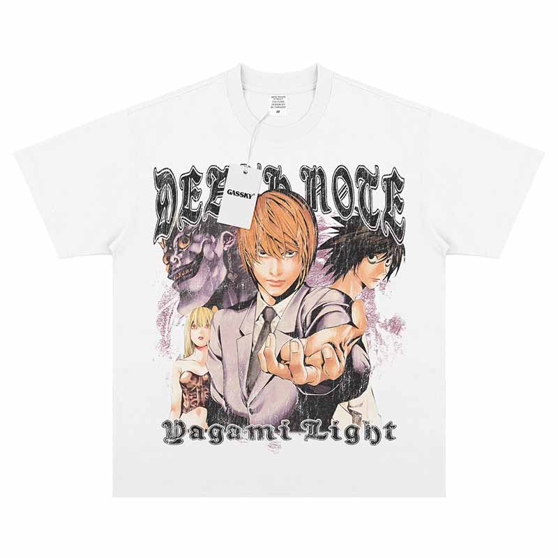 Revised Vintage Washed Death Note Tee - Light Yagami Oversized Shirt  White / 3XL