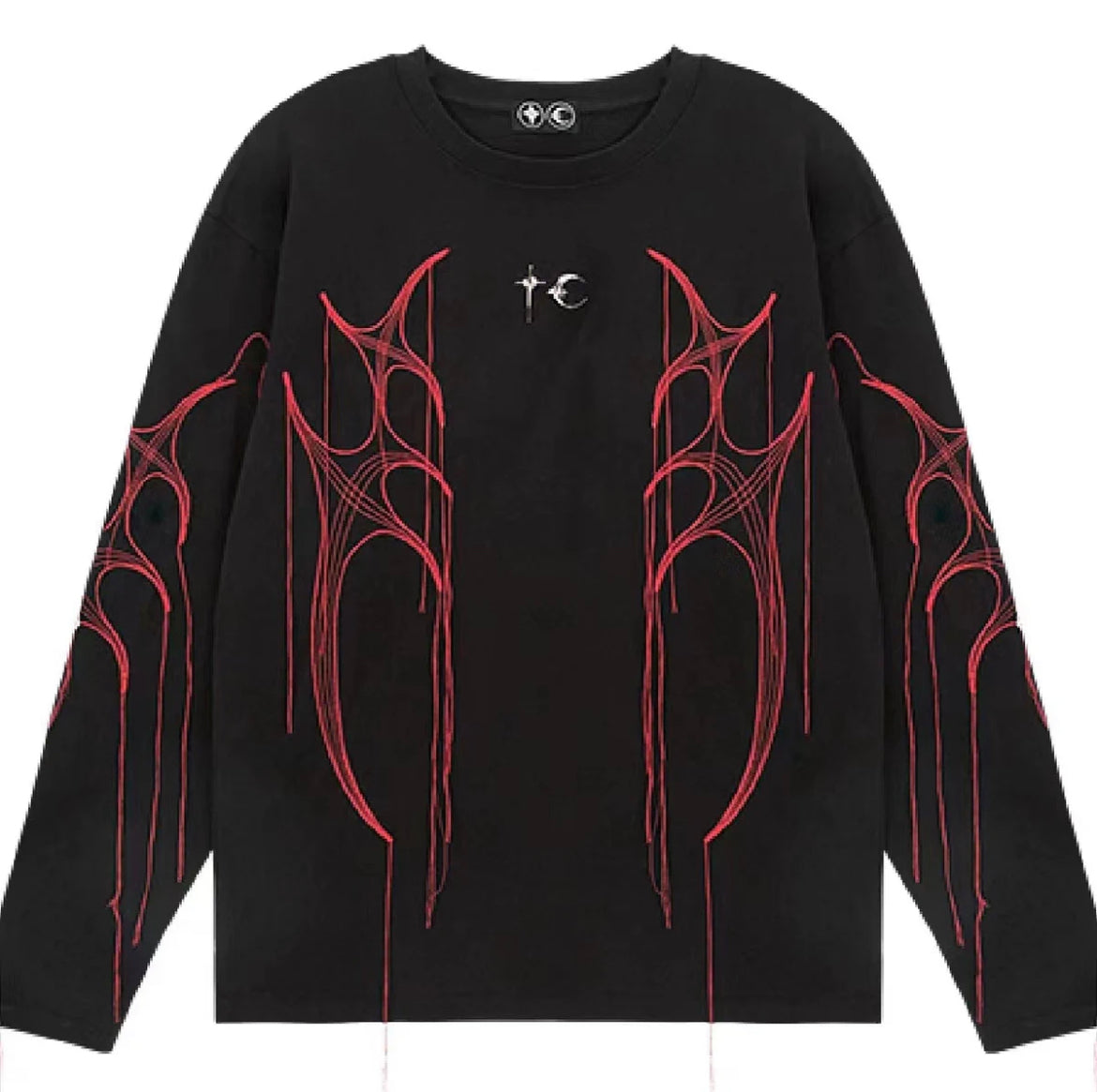 Thug Club 24SS Embroidered Silver Tassel 3D Design Long Sleeve T-Shirt: Kim Jae - Red