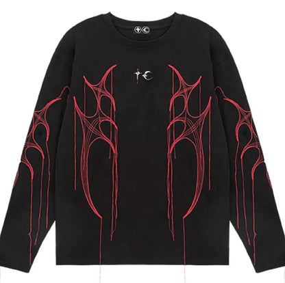 Thug Club 24SS Embroidered Silver Tassel 3D Design Long Sleeve T-Shirt: Kim Jae - Red
