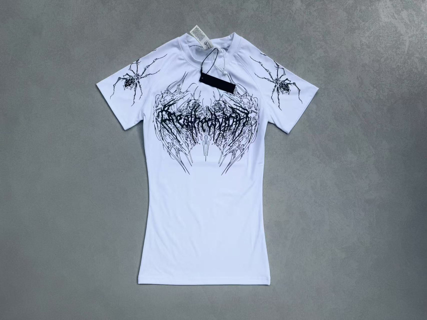 Breathedivinity Gothic Fitness Tee - Moisture-Wicking Stretch Short Sleeve - White