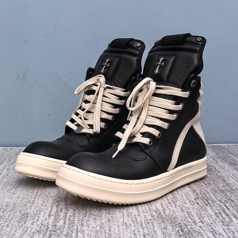 Rick Owen Reverse Triangle High-Top Leather Shoes Thick Sole Sneakers