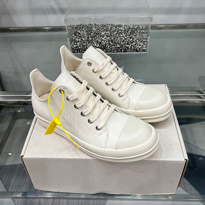 Rick Owen Low-Top Leather Platform Sneaker RO Dark Elevated Sole Casual Shoes