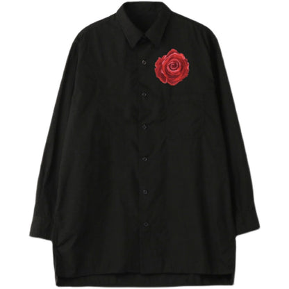 Donclickin Yohji Yamamoto Floral Embroidered Shirt - Night Blooming Rose Cotton