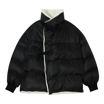 Donclickin Minimalist Shearling Cotton Jacket – Korean Oversized Turn-Down Collar
