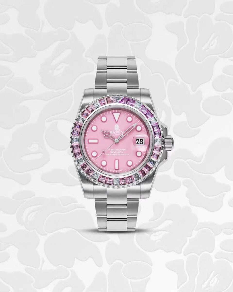 TYPE-1 BAPEX "EMERALD ICE" Mechanical Watch - Tiffany Blue Diamond Edition -  Cherry Pink