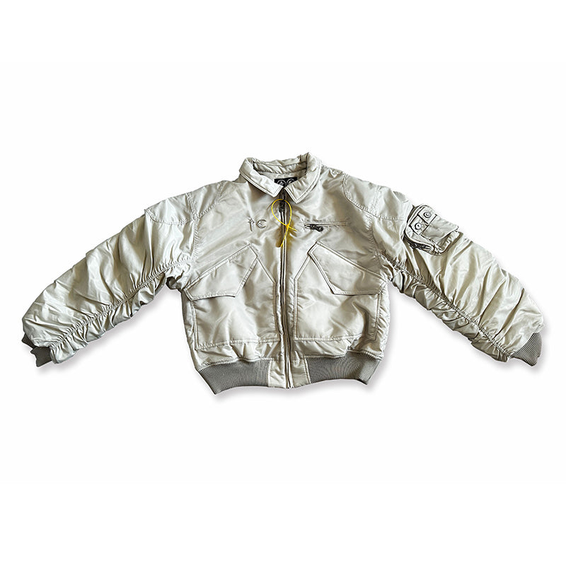 Donclickin Thug Club Star&Moon Studded Bomber – Short-Cut Cotton Flight Jacket - White