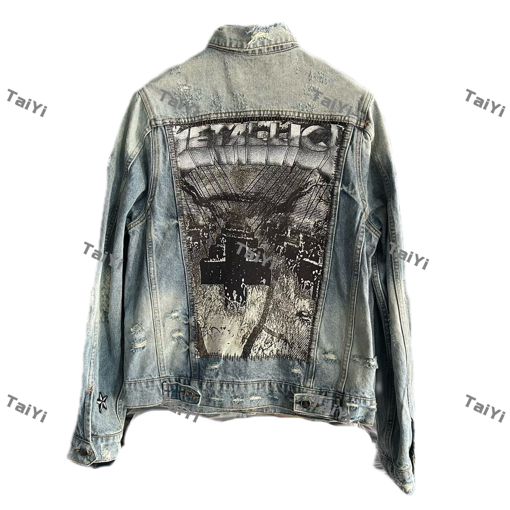 AMIRI 16OG Patchwork Back Kill Denim Jacket Metallica High-Street - Tombstone