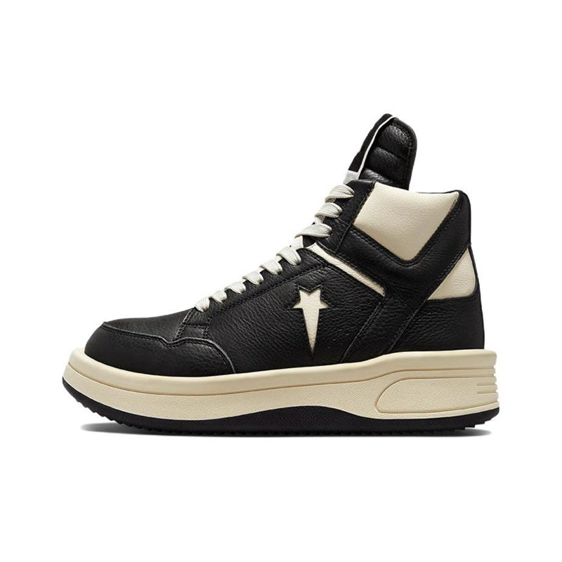 RO High-Top Leather Sneakers - Rick Owens Round-Toe Lace-Ups - B/White