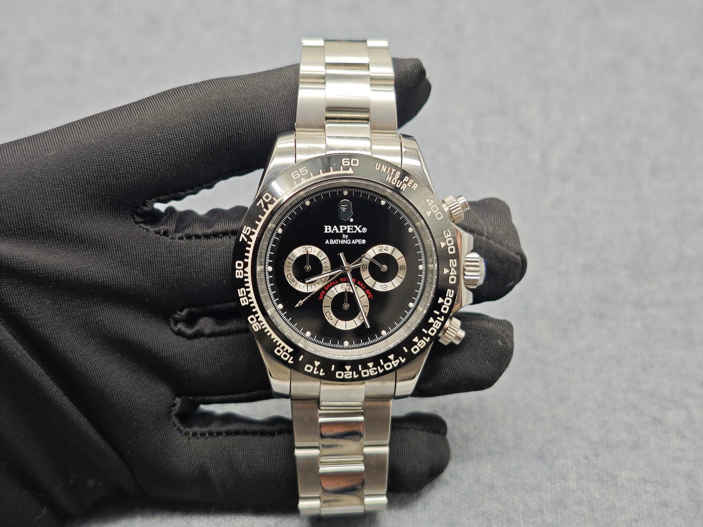 BAPE TYPE 4 BAPEX Ape Power Quartz Watch - Daytona-Style Chronograph - Silver Black