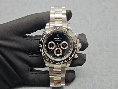 BAPE TYPE 4 BAPEX Ape Power Quartz Watch - Daytona-Style Chronograph - Silver Black
