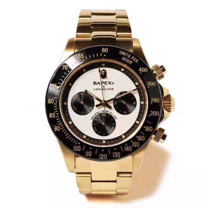 BAPEX TYPE 3 Triple-Eye Primate Head Watch - Panda Dial Quartz Chronograph