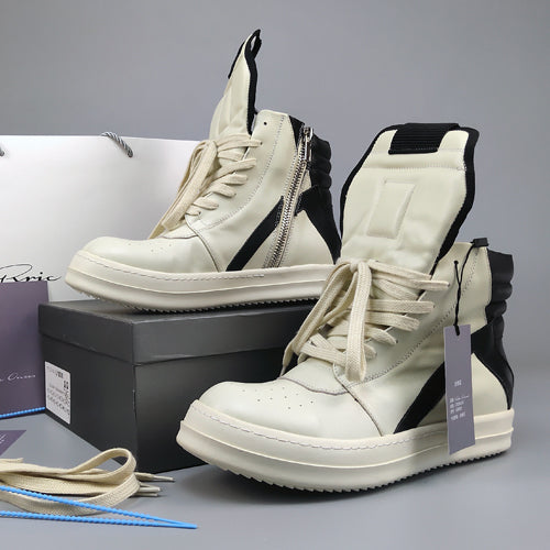 Rick Owen Reverse Triangle High-Top Leather Shoes Thick Sole Sneakers