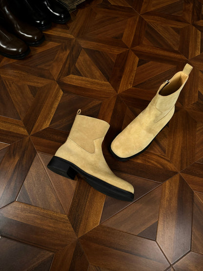 Italian Oil-Tanned Leather Western Reissue Chelsea Boots – Camion with Lambskin - DesertYel