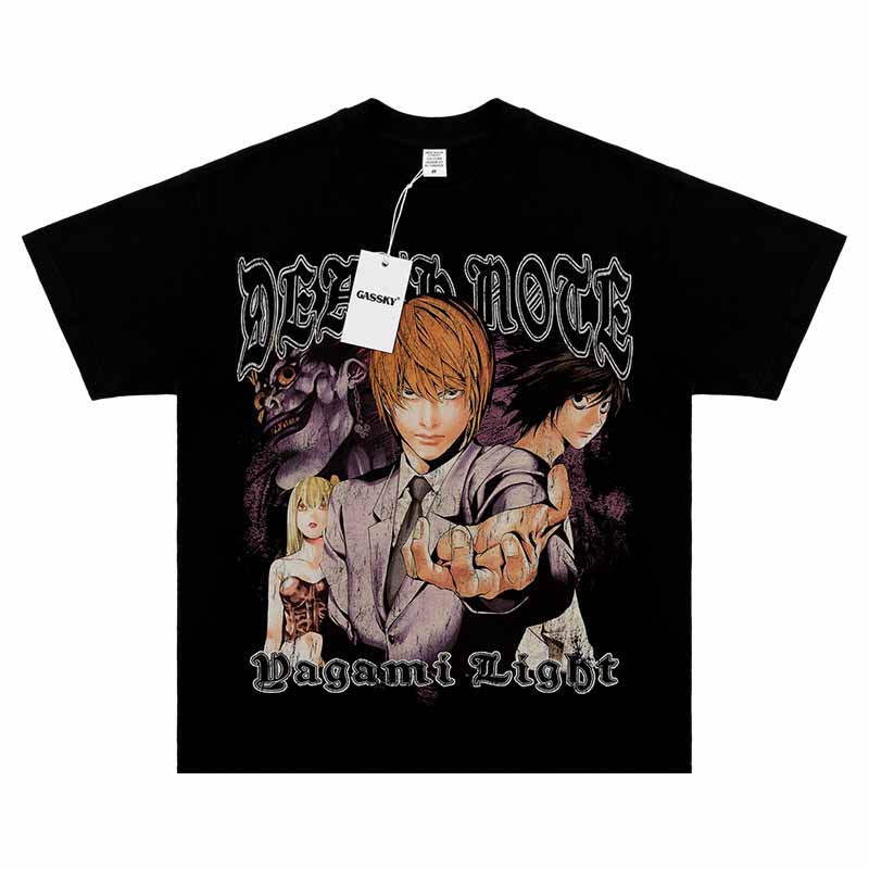 Revised Vintage Washed Death Note Tee - Light Yagami Oversized Shirt  Black / 3XL