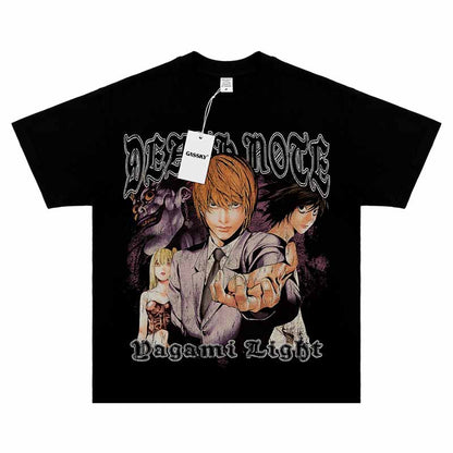 Revised Vintage Washed Death Note Tee - Light Yagami Oversized Shirt  Black / 3XL