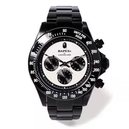 BAPEX TYPE 3 Triple-Eye Primate Head Watch - Panda Dial Quartz Chronograph