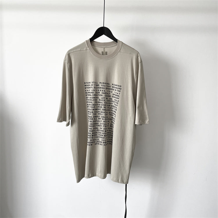 Dark Avant-garde Rick Owen Slogan RO Print Oversized Short Sleeve Tee - White