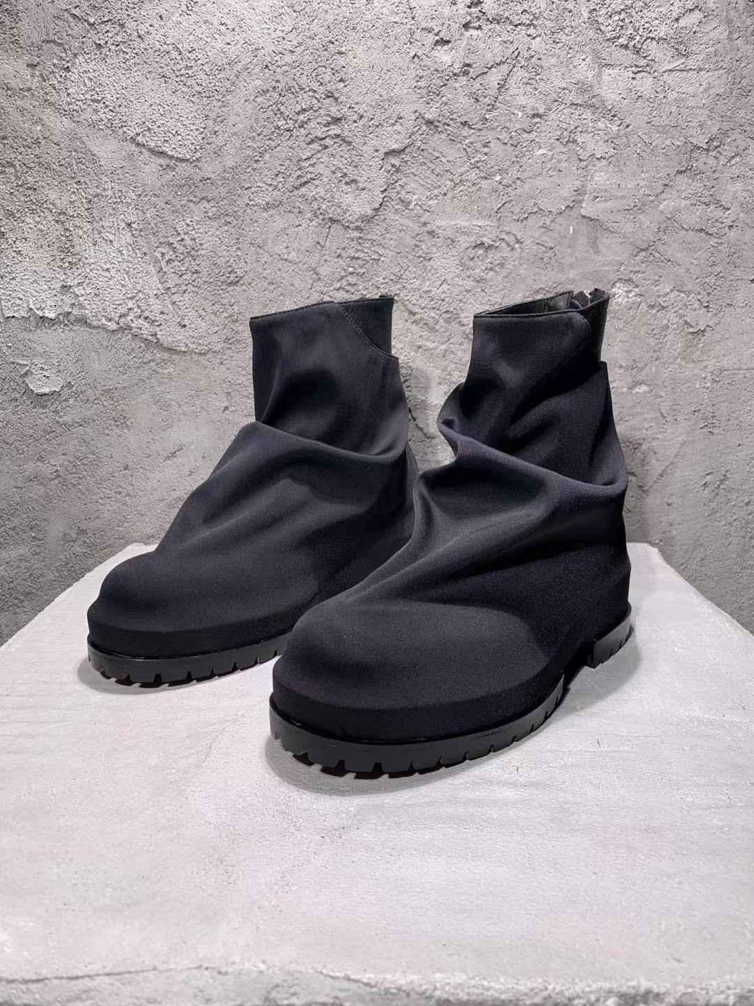 424 on Fairfax Ankle Boots - SS22 Crinkled Zip High-Top Retro Thick-Soled Lambskin