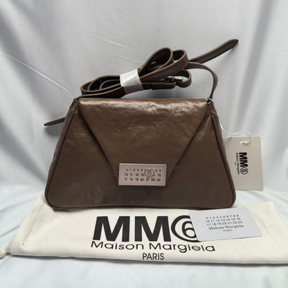 MM6 Maison Vintage Distressed Embossed Flap Messenger Margiela Leather Bag - Brown