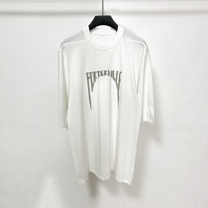 Dark Avant-garde Rick Owen Vibe High-Street Tee – Oversized Cotton Short Sleeve - White Grey Letter