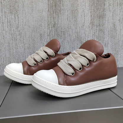 Custom-made Rick Owen Leather Platform Bread Sneakers BAPESTALOW Padded Shoes Inflatable