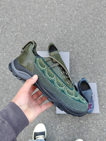 donclick Kiko Kostadinov AW24 Carved Brogue Shoes -Embroidered Workwear Derbies - Green