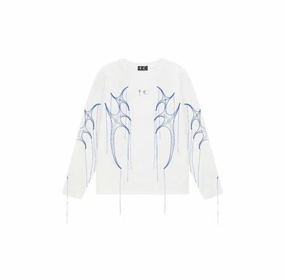Thug Club 24SS Embroidered Silver Tassel 3D Design Long Sleeve T-Shirt: Kim Jae - White
