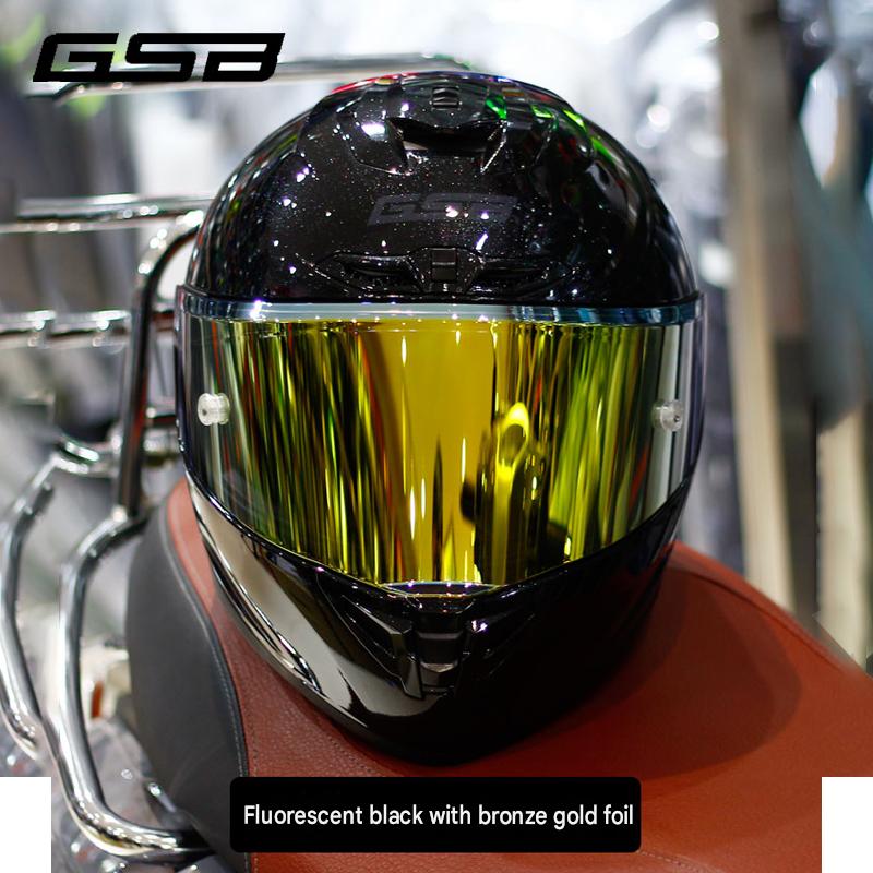 GSB G-361 Full Face Motorcycle Helmet - Fluorescent black with bronze gold foil