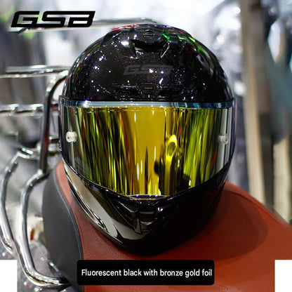 GSB G-361 Full Face Motorcycle Helmet - Fluorescent black with bronze gold foil