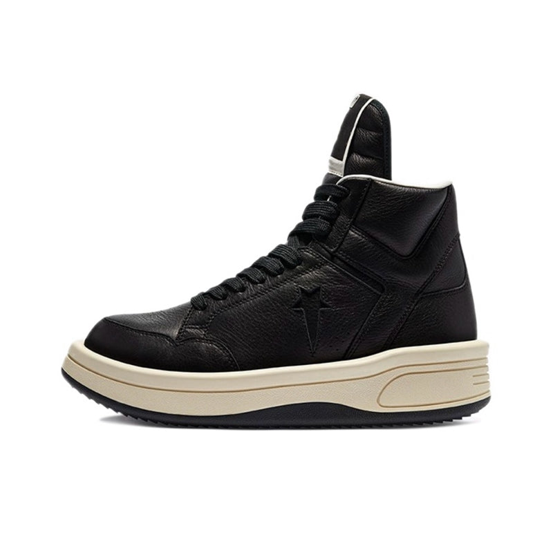 RO High-Top Leather Sneakers - Rick Owens Round-Toe Lace-Ups - Black