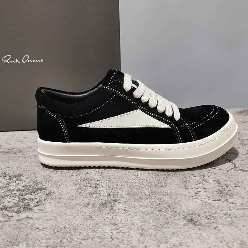 RO 22SS Vintage Leather Low-Top Sneaker Rick Owens - Black/Milk - Size avaliable 35~46 / Black Suede
