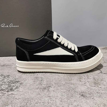 RO 22SS Vintage Leather Low-Top Sneaker Rick Owens - Black/Milk - Size avaliable 35~46 / Black Suede