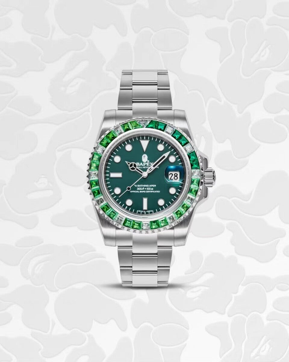 TYPE-1 BAPEX "EMERALD ICE" Mechanical Watch - Tiffany Blue Diamond Edition -  Forest Green