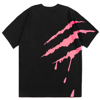 SUAMOMENT BloodClaw Loose Fit Tee Claw Marks Foil Print Couples’ Casual