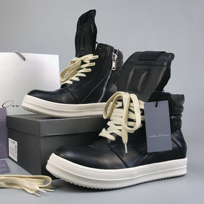 Rick Owen Reverse Triangle High-Top Leather Shoes Thick Sole Sneakers