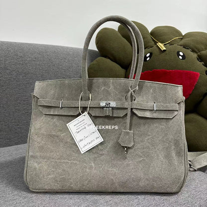 Remake Readymade Yuta Hosokawa Washed Canvas Birkin Bag - Large & Small Sizes - 45cm