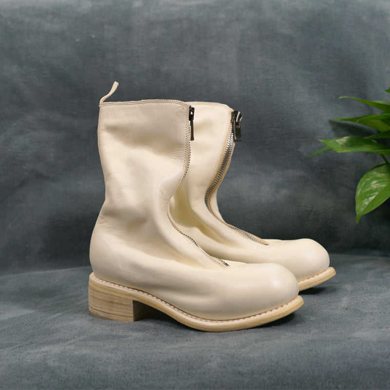 Guidi Horse Leather Distressed Chunky Heel Mid-Calf Ankle Boots PL1/2 Front-Zip - PL2 Order with Colors