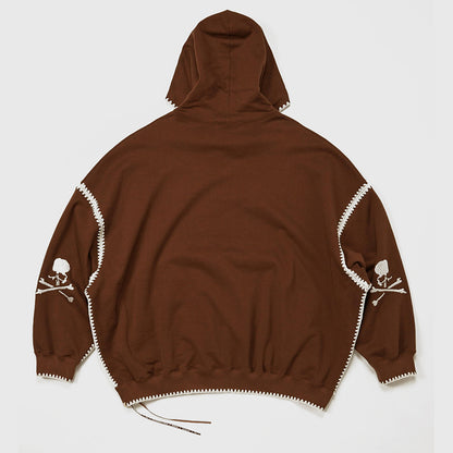 Mastermind Scalloped Edge 500g Heavyweight Hoodie - Wheat Ear Skull Embroidery - donclickin