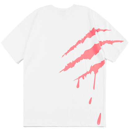 SUAMOMENT BloodClaw Loose Fit Tee Claw Marks Foil Print Couples’ Casual