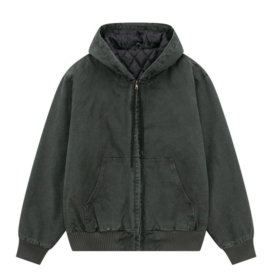 J130 Heavyweight Vintage Washed Hooded Jacket Unisex Retro Outerwear