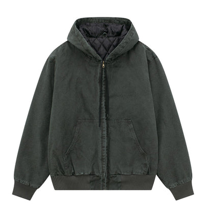 J130 Heavyweight Vintage Washed Hooded Jacket Unisex Retro Outerwear