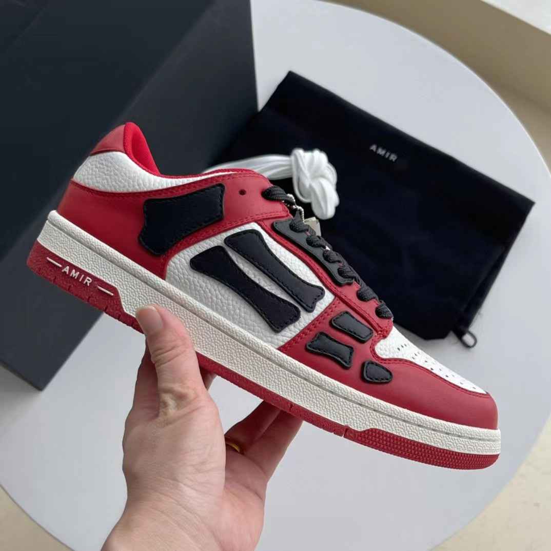2023SS AMIRI Bone Shoes Lychee Grain Top Layer Cowhide Low-top Leisure Board Shoes