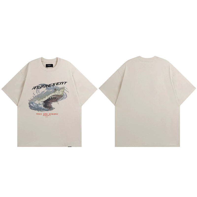 REPRESENT Washed Distressed Doberman Shark Short-Sleeve T-Shirt FOG
