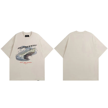 REPRESENT Washed Distressed Doberman Shark Short-Sleeve T-Shirt FOG