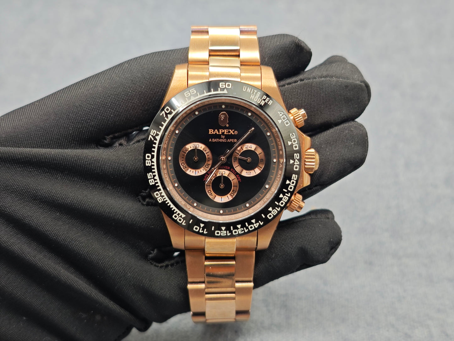 BAPE TYPE 4 BAPEX Ape Power Quartz Watch - Daytona-Style Chronograph - Rose Gold