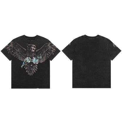 REPRESENT Washed Distressed Doberman Shark Short-Sleeve T-Shirt FOG