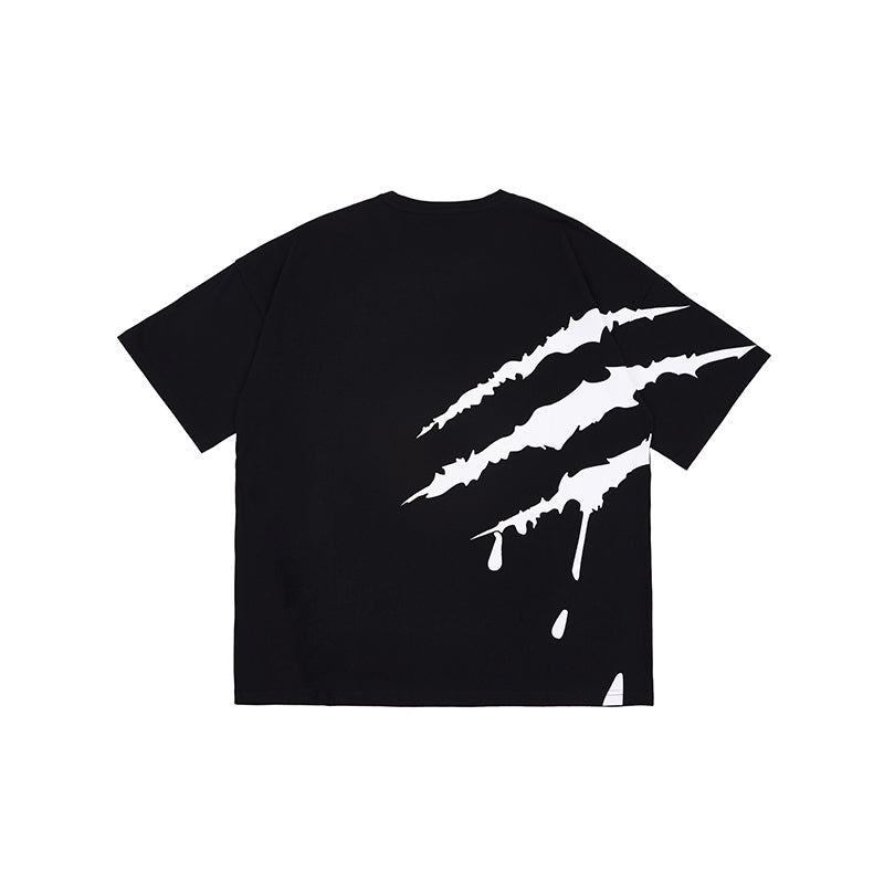 SUAMOMENT BloodClaw Loose Fit Tee Claw Marks Foil Print Couples’ Casual