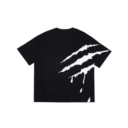 SUAMOMENT BloodClaw Loose Fit Tee Claw Marks Foil Print Couples’ Casual