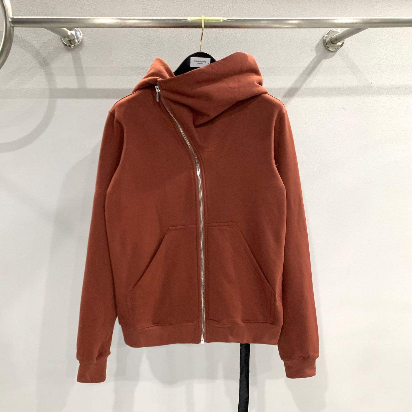 RO Dark Wizard Rick Owen Hoodie - Asymmetric Zip Avant-garde Black Winter Fleece